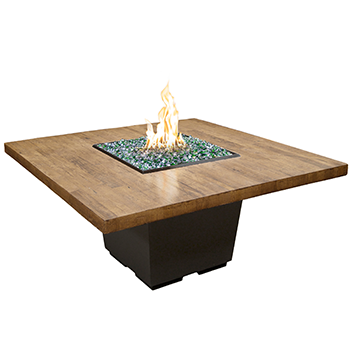 American Fyre Designs French Barrel Oak Dining Firetable | Electric Fire Pit | Propane Fire Pit | Natural Gas Fire Pit | Square Fire Pit | Fire Pit Dining Table