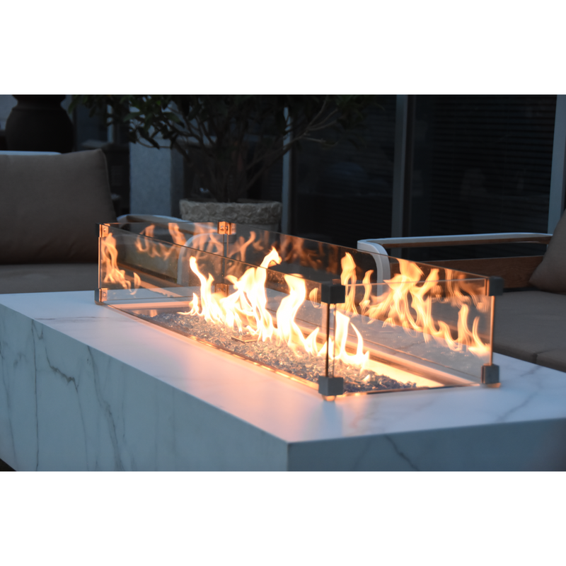 Elementi Carrara Porcelain Fire Table OFP121BW | Propane Fire Pit | Natural Gas Fire Pit | Rectangular Fire Pit | 60,000 BTUs Fire Pit