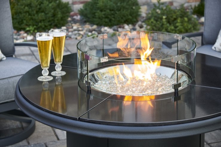The Outdoor Greatroom Company Black Granite Beacon Chat Height Gas Fire Pit Table | Fire Pit Dining Table | Electric Fire Pit | Propane Fire Pit | Natural Gas Fire Pit | Round Fire Pit | 55,000 BTUs Fire Pit