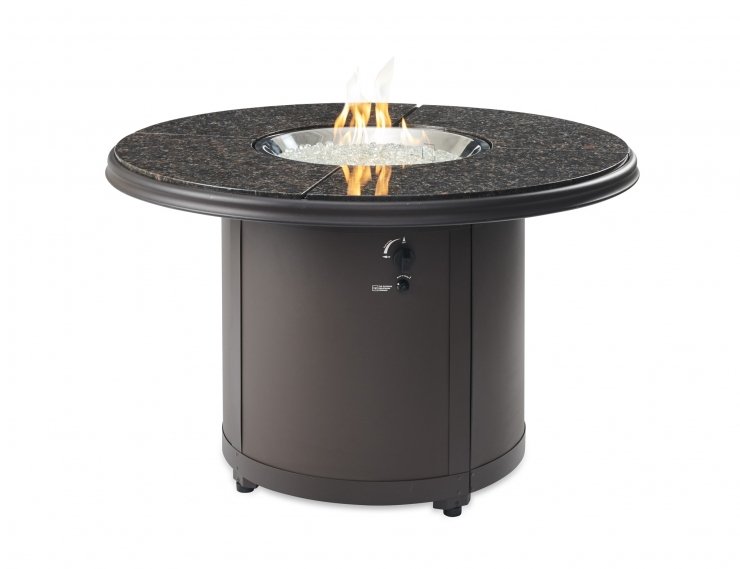 The Outdoor Greatroom Company Brown Granite Beacon Dining Height Gas Fire Pit Table | Electric Fire Pit | Propane Fire Pit | Natural Gas Fire Pit | Round Fire Pit | Fire Pit Dining Table | 55,000 BTUs Fire Pit