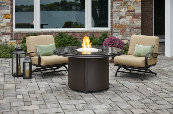 The Outdoor Greatroom Company Brown Granite Beacon Chat Height Gas Fire Pit Table | Electric Fire Pit | Propane Fire Pit | Natural Gas Fire Pit | Round Fire Pit | 55,000 BTUs Fire Pit