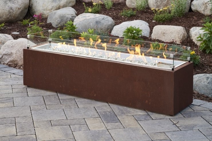 The Outdoor Greatroom Company Cortlin Linear Gas Fire Pit Table | Electric Fire Pit | Propane Fire Pit | Natural Gas Fire Pit | Rectangular Fire Pit