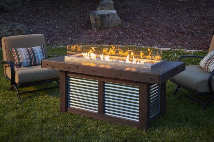 The Outdoor Greatroom Company Denali Brew Linear Gas Fire Pit Table | Electric Fire Pit | Propane Fire Pit | Natural Gas Fire Pit | Rectangular Fire Pit | 80,000 BTUs Fire Pit