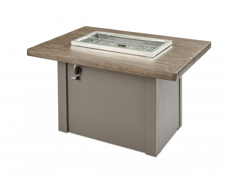 The Outdoor Greatroom Company Driftwood Havenwood Gas Fire Pit Table with Grey Base | Electric Fire Pit | Propane Fire Pit | Natural Gas Fire Pit | Rectangular Fire Pit | 75,000 BTUs Fire Pit