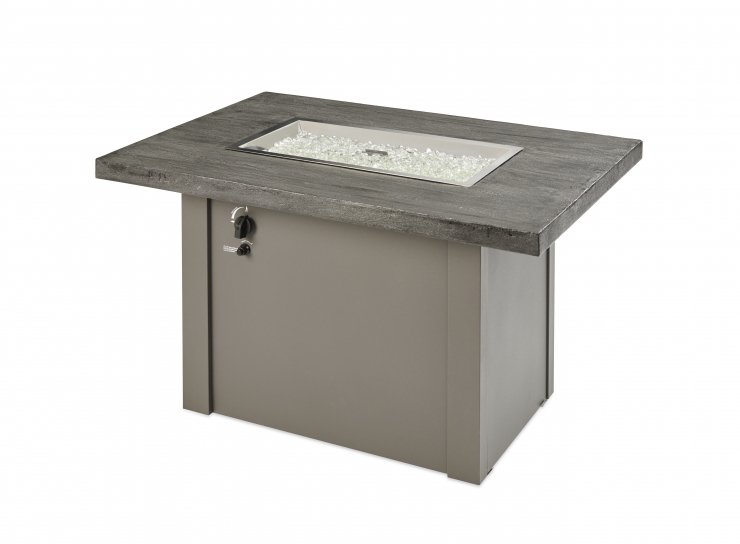 The Outdoor Greatroom Company Stone Grey Havenwood Gas Fire Pit Table with Grey Base | Electric Fire Pit | Propane Fire Pit | Natural Gas Fire Pit | Rectangular Fire Pit | 55,000 BTUs Fire Pit