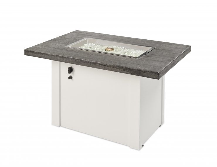 The Outdoor Greatroom Company Stone Grey Havenwood Gas Fire Pit Table with White Base | Electric Fire Pit | Propane Fire Pit | Natural Gas Fire Pit | Rectangular Fire Pit | 55,000 BTUs Fire Pit