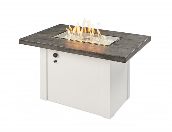 The Outdoor Greatroom Company Stone Grey Havenwood Gas Fire Pit Table with White Base | Electric Fire Pit | Propane Fire Pit | Natural Gas Fire Pit | Rectangular Fire Pit | 55,000 BTUs Fire Pit