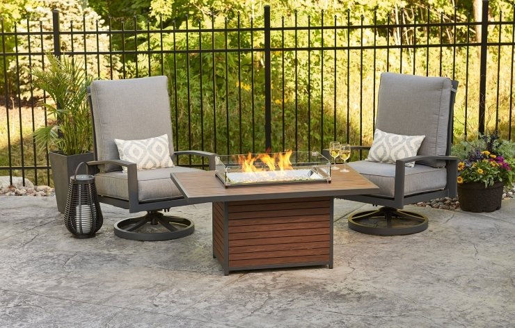The Outdoor Greatroom Company Kenwood Rectangular Chat Height Gas Fire Pit Table | Electric Fire Pit | Propane Fire Pit | Natural Gas Fire Pit | Rectangular Fire Pit | 55,000 BTUs Fire Pit