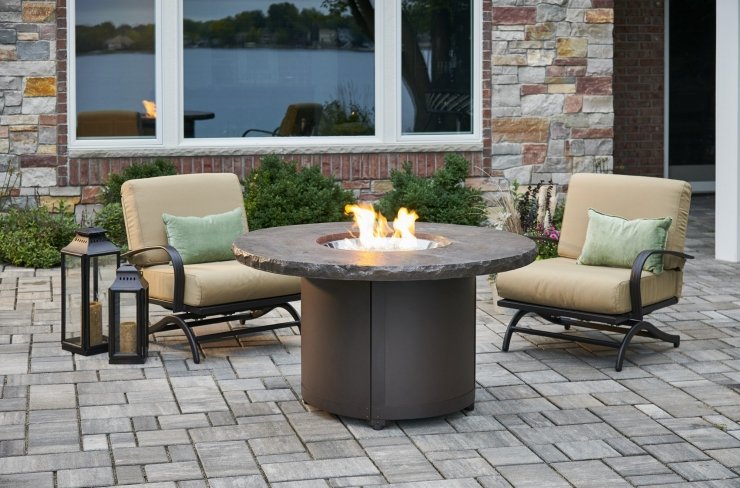 The Outdoor Greatroom Company Marbleized Noche Beacon Chat Height Gas Fire Pit Table| Electric Fire Pit | Propane Fire Pit | Natural Gas Fire Pit | Round Fire Pit | 55,000 BTUs Fire Pit
