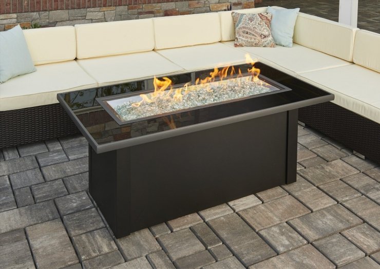 The Outdoor Greatroom Company Monte Carlo Linear Gas Fire Pit Table | Electric Fire Pit | Propane Fire Pit | Natural Gas Fire Pit | Rectangular Fire Pit | 80,000 BTUs Fire Pit