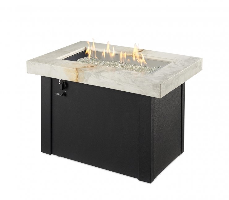 The Outdoor Greatroom Company White Providence Gas Fire Pit Table | Electric Fire Pit | Propane Fire Pit | Natural Gas Fire Pit | Rectangular Fire Pit | 55,000 BTUs Fire Pit