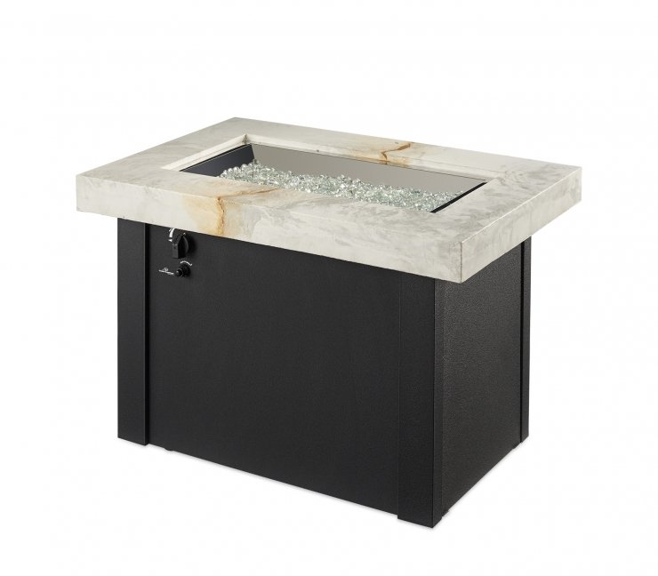The Outdoor Greatroom Company White Providence Gas Fire Pit Table | Electric Fire Pit | Propane Fire Pit | Natural Gas Fire Pit | Rectangular Fire Pit | 55,000 BTUs Fire Pit
