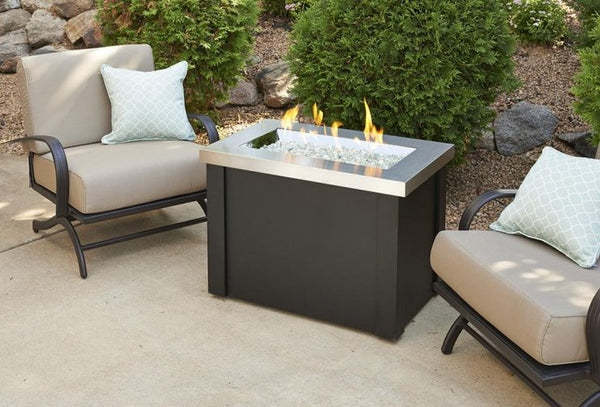 The Outdoor Greatroom Company Stainless Steel Providence Gas Fire Pit Table | Electric Fire Pit | Propane Fire Pit | Natural Gas Fire Pit | Rectangular Fire Pit | 55,000 BTUs Fire Pit