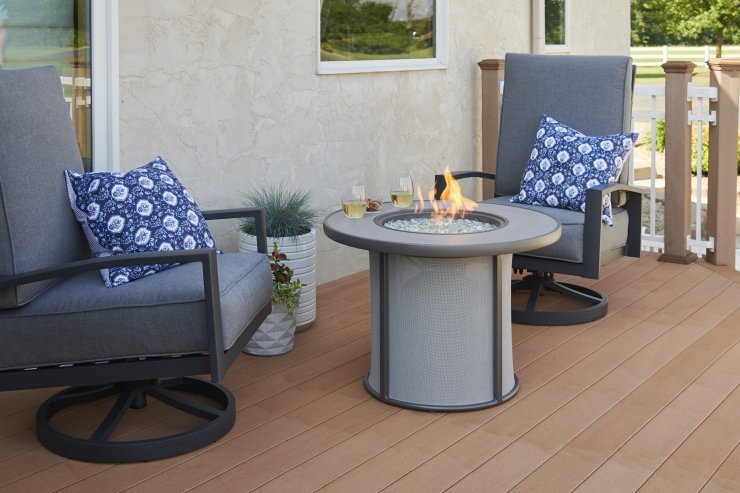 The Outdoor Greatroom Company Grey Stonefire Gas Fire Pit Table | Electric Fire Pit | Propane Fire Pit | Natural Gas Fire Pit | Round Fire Pit | 55,000 BTUs Fire Pit
