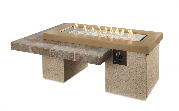 The Outdoor Greatroom Company Brown Uptown Linear Gas Fire Pit Table | Electric Fire Pit | Propane Fire Pit | Natural Gas Fire Pit | Rectangular Fire Pit | 80,000 BTUs Fire Pit