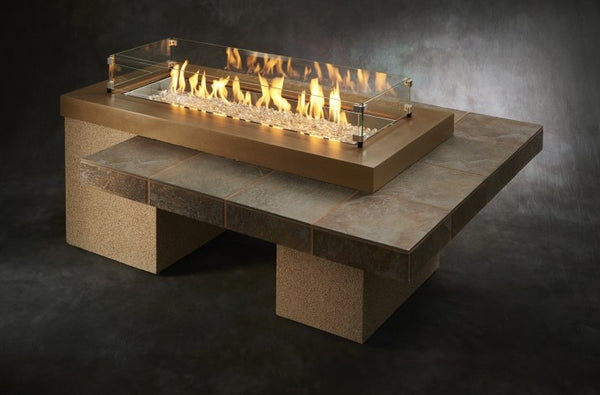 The Outdoor Greatroom Company Brown Uptown Linear Gas Fire Pit Table | Electric Fire Pit | Propane Fire Pit | Natural Gas Fire Pit | Rectangular Fire Pit | 80,000 BTUs Fire Pit