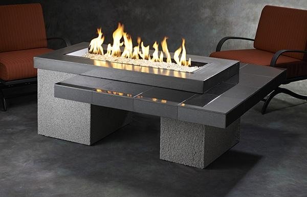 The Outdoor Greatroom Company Black Uptown Linear Gas Fire Pit Table | Electric Fire Pit | Propane Fire Pit | Natural Gas Fire Pit | Rectangular Fire Pit | 80,000 BTUs Fire Pit